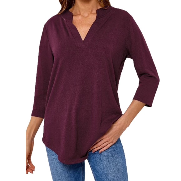 NEW Burgundy 3/4 Sleeve Pintuck Tunic Top Red Valentines Office Blouse Medium - Picture 5 of 9